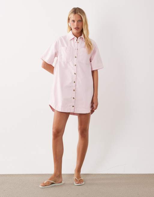 ASOS DESIGN – Rosa skjortklänning i denim med boxig passform och ficka, 2 av 4