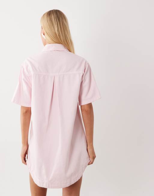 ASOS DESIGN – Rosa skjortklänning i denim med boxig passform och ficka, 3 av 4