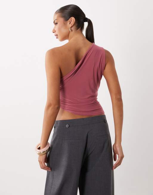 ASOS DESIGN - Rosa skulptureret asymmetrisk oneshoulder-overdel, 4 af 4