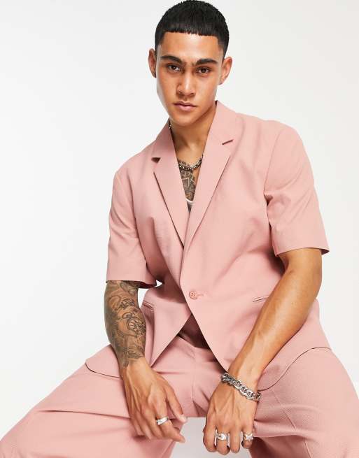 ASOS DESIGN – Rosa, smal kavaj med mikrostruktur av kräpp