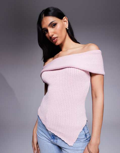 ASOS DESIGN – Rosa, stickad, enaxlad topp - view 1