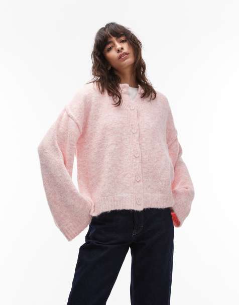 ASOS DESIGN – Rosa, stickad kofta i ylle med dekorativ söm - view 1