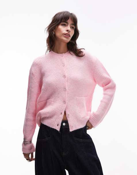 ASOS DESIGN – Rosa, stickad kofta med påsydda fickor - view 1