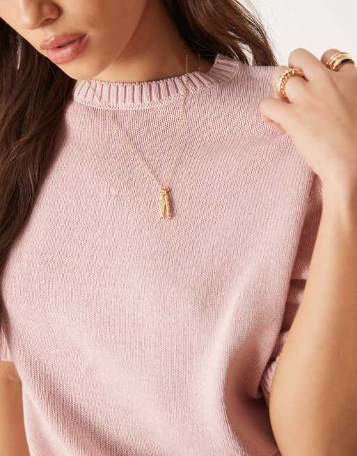 ASOS DESIGN – Rosa, stickad t-shirt med boxig passform, 3 av 4