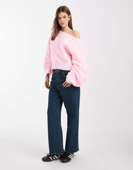 ASOS DESIGN – Rosa, stickad tröja med ryschade ärmar, 4 av 4