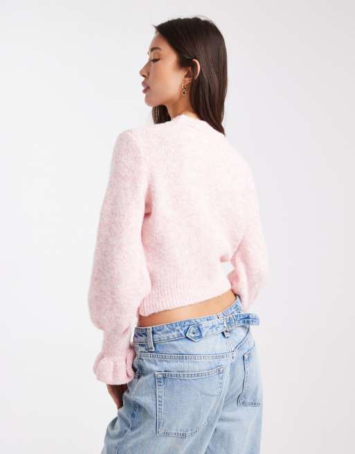 ASOS DESIGN – Rosa, stickad tröja med volangmudd, 4 av 4
