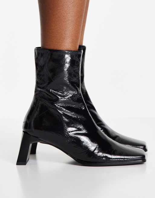 Asos Stiefeletten Mit Absatz Schwarz Leder Overknee Stiefel Leder