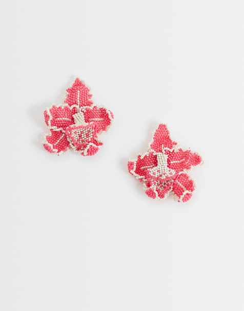 ASOS DESIGN – Rosa stiftörhängen med pärlade blommor och orkidéer - view 1