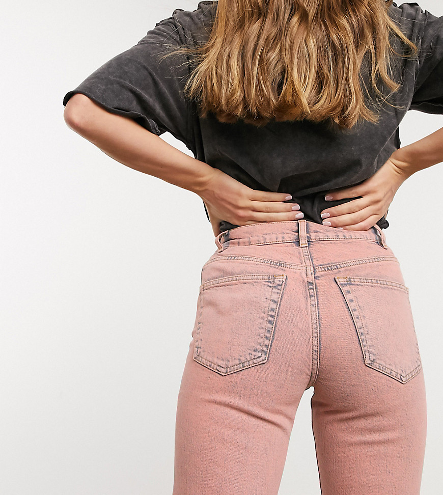 ASOS DESIGN – Rosa stretchiga slim jeans med raka ben och hög midja