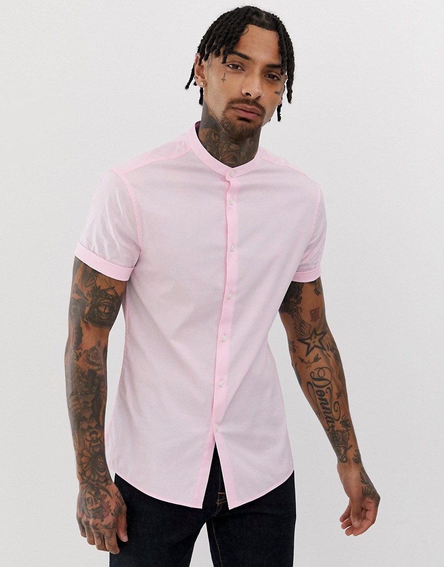 ASOS DESIGN – Rosa stretchskjorta med extra smal passform och murarkrage