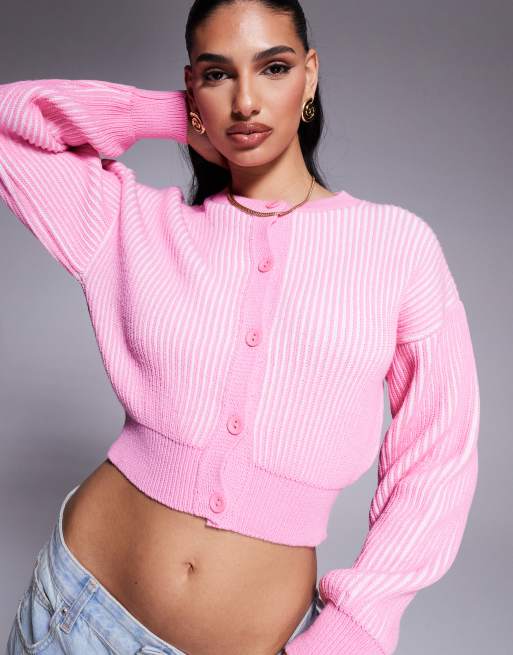ASOS DESIGN – Rosa strukturstickad kofta med ribbade kanter, 2 av 4