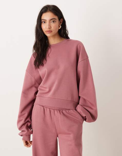 ASOS DESIGN – Rosa sweatshirt med ballongärmar och borstad insida - view 1