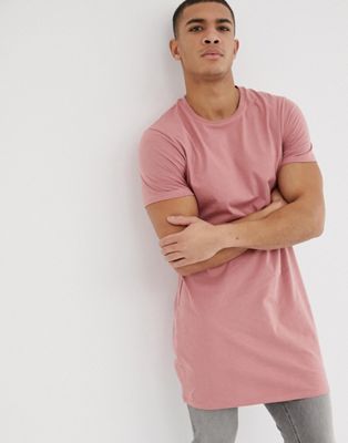 ASOS DESIGN –Rosa t-shirt i extra longline med rund halsringning