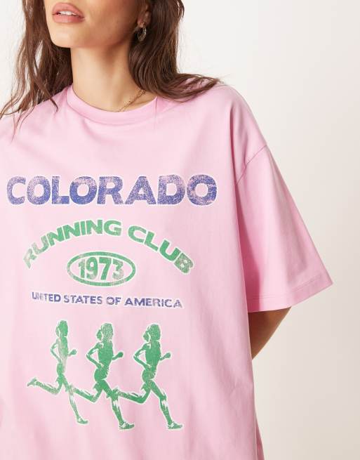 ASOS DESIGN – Rosa t-shirt i oversize med Colorado Running Club-tryck, 3 av 4