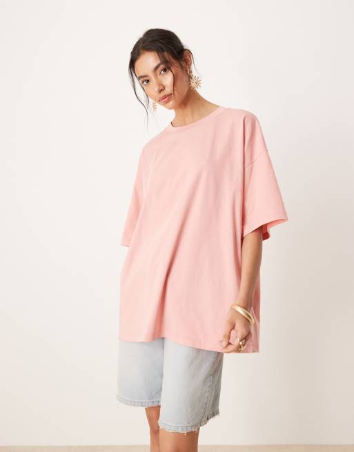 ASOS DESIGN – Rosa t-shirt i oversize med puffigt solnedgångs-semestertryck, 2 av 4