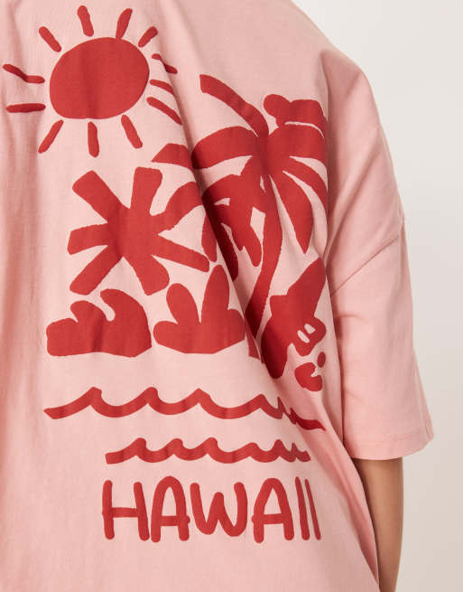 ASOS DESIGN – Rosa t-shirt i oversize med puffigt solnedgångs-semestertryck, 3 av 4