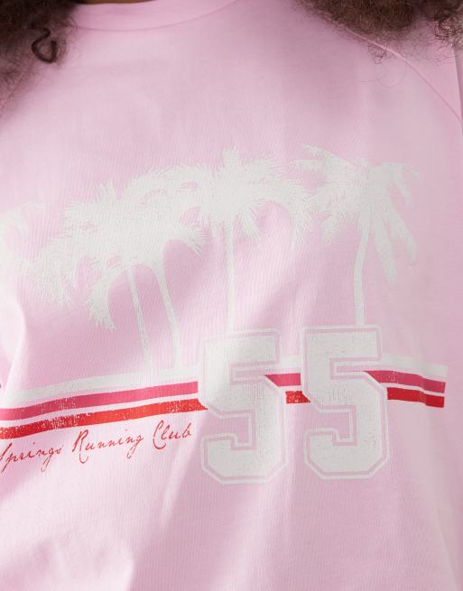 ASOS DESIGN – Rosa t-shirt i oversize med raglanärmar och Palm Springs-tryck, 4 av 4