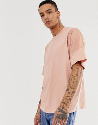 ASOS DESIGN – Rosa t-shirt i oversize-modell med kontrasterande paneler i vävt tyg