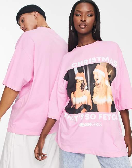ASOS DESIGN – Rosa t-shirt i unisex-modell med Mean Girls Jul-tryck