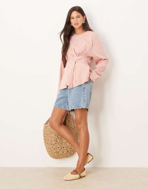 ASOS DESIGN – Rosa t-shirt med långa ärmar och vikt detalj, 2 av 4