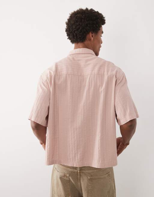 ASOS DESIGN – Rosa, texturerad skjorta i oversized fit med platt krage och boxig passform, 5 av 5