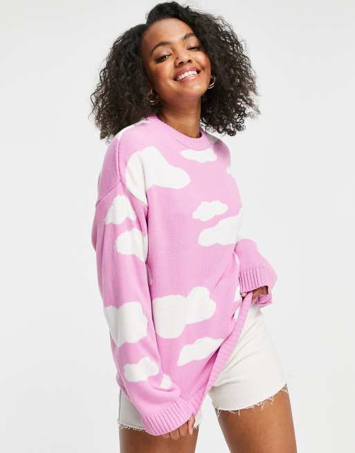 ASOS DESIGN – Rosa tröja med molnmönster
