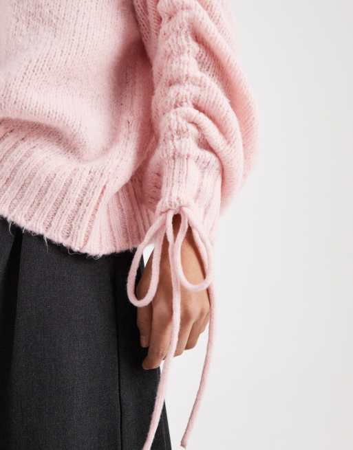 ASOS DESIGN – Rosa tröja med ryschade ärmar, 3 av 4