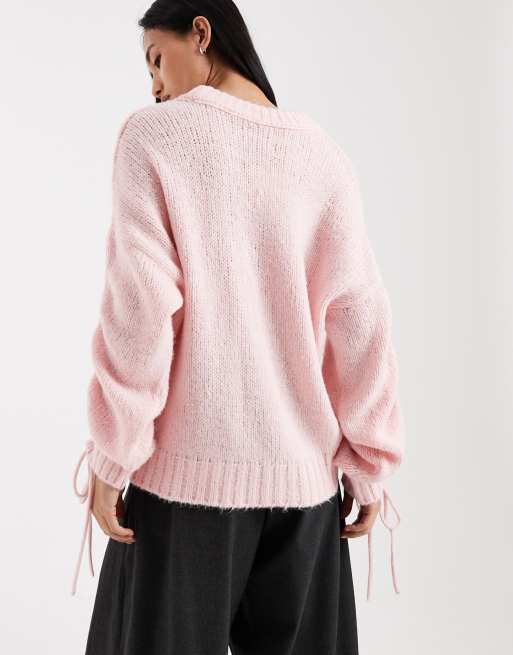 ASOS DESIGN – Rosa tröja med ryschade ärmar, 4 av 4