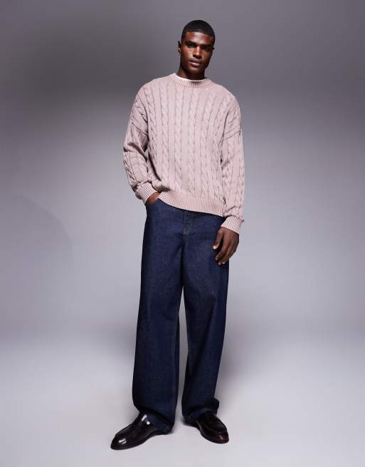 ASOS DESIGN – Rosa, tvättad, flätstickad tröja i oversize, 2 av 5