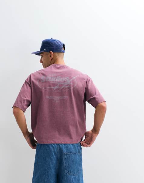 ASOS DESIGN – Rosa, tvättad och kraftig t-shirt med avslappnad passform och street-tryck - view 1