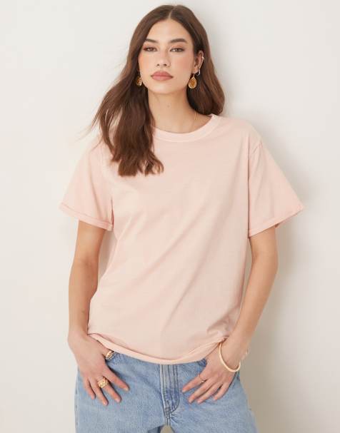 ASOS DESIGN – Rosa, tvättad, slouchy t-shirt med normal passform och råskuren fåll - view 1