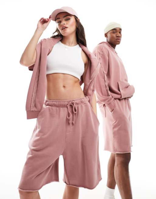 ASOS DESIGN – Rosa, tvättade, oversize shorts i unisex-modell med råskuren fåll, 2 av 4
