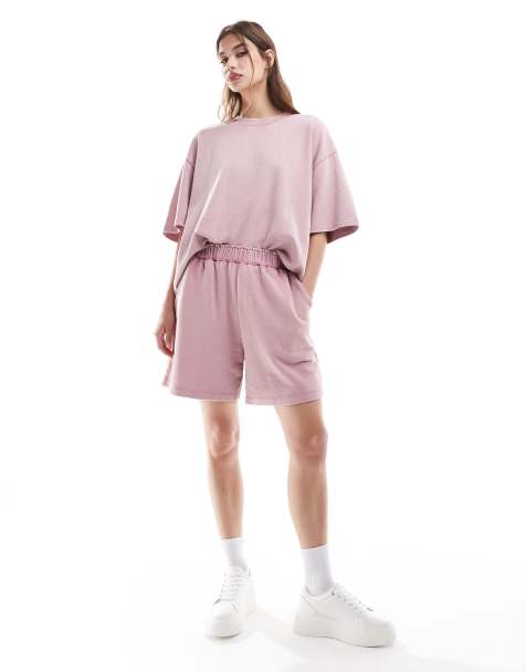 ASOS DESIGN – Rosa tvättade shorts i lång modell, del av set - view 1