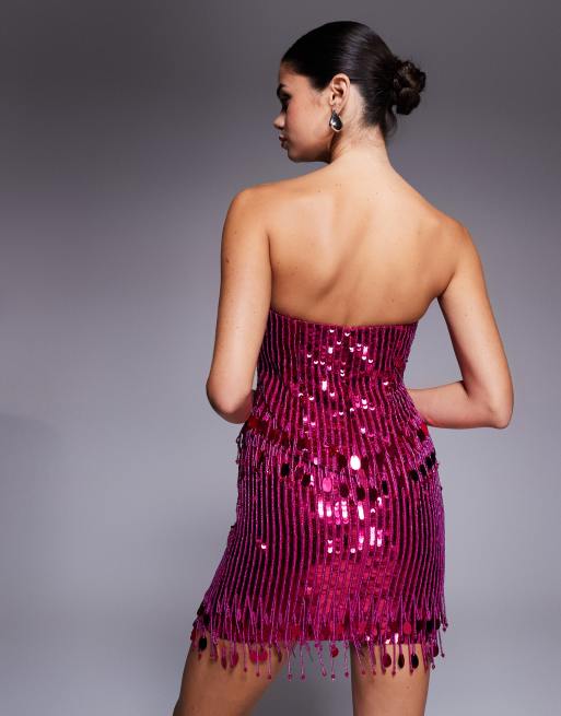 ASOS DESIGN – Rosa, utsmyckad miniklänning med bandeau, korsett och rosett, 4 av 4