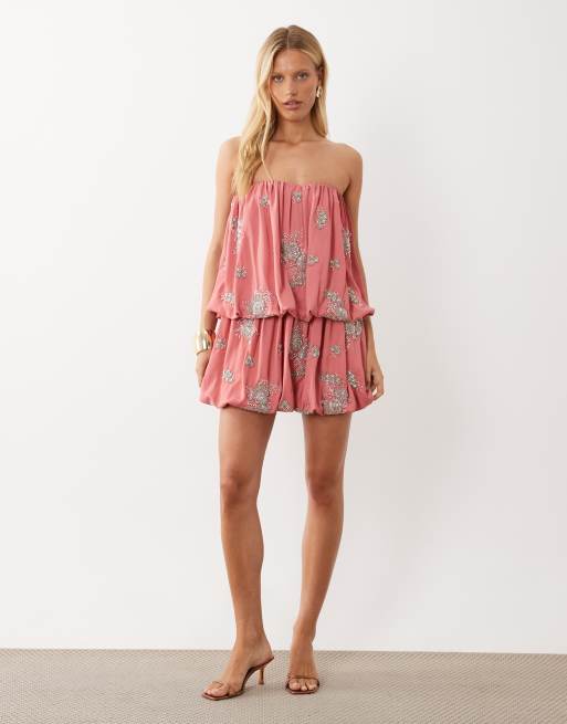 ASOS DESIGN – Rosa, utsmyckad miniklänning med bubbellager, 3 av 4