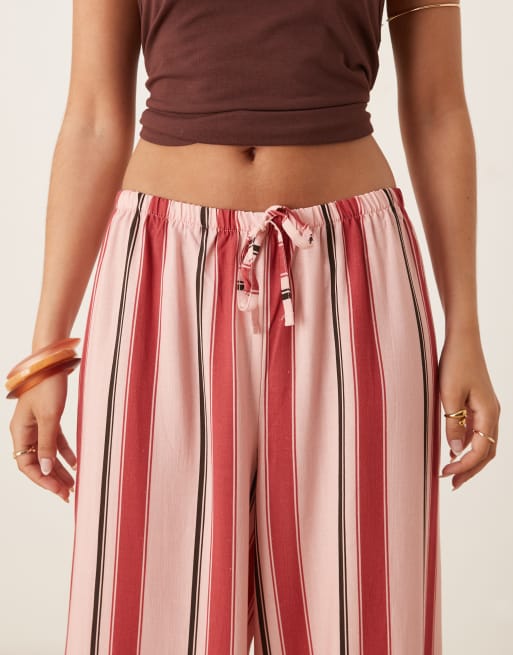 ASOS DESIGN – Rosa, vida byxor i linnemix med elastisk midja och randigt mönster, 4 av 5
