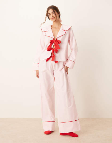 ASOS DESIGN – Rosa vida pyjamasbyxor, del av set - view 1