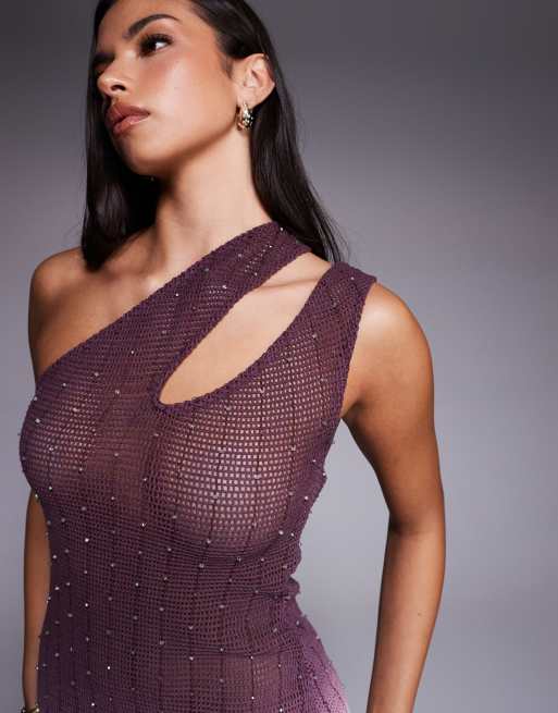 ASOS DESIGN – Rosa, virkad midiklänning med utsmyckningar, utskurna detaljer och ombréeffekt, 4 av 4