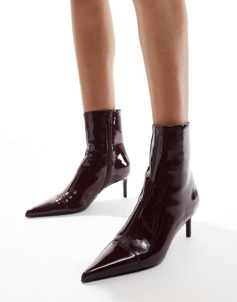 ASOS DESIGN Rosalie kitten heel mid boots in burgundy - view 1