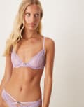 [ASOS DESIGN] ASOS DESIGN Rosalie lace underwired bra with floral trim in lilac-Purple 36D LILAC