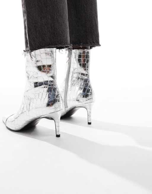 ASOS DESIGN Rosalie Stivaletti medi argento con tacchetto a spillo ASOS