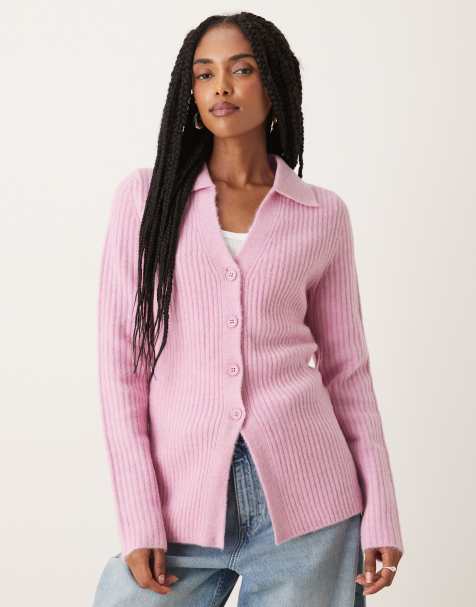 ASOS DESIGN – Rosalila, stickad skjorta i lång, figurnära modell - view 1
