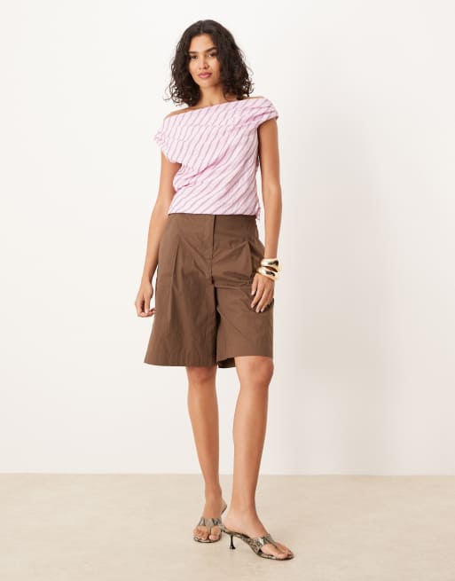 ASOS DESIGN – Rosarandig, draperad topp i modal med bara axlar, del av set, 3 av 4