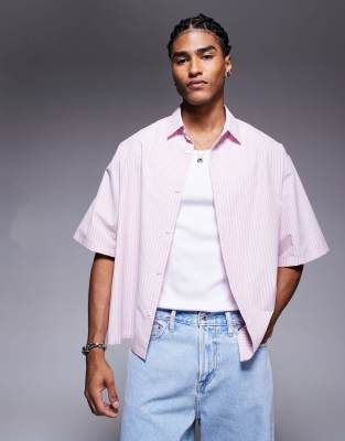 ASOS DESIGN – Rosarandig, oversize poplinskjorta i boxig passform - view 1