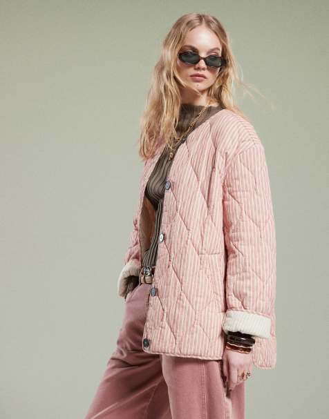 ASOS DESIGN – Rosarandig, quiltad jacka i oversize med kontrastfoder - view 1