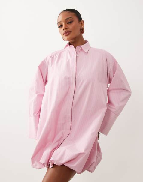 ASOS DESIGN – Rosarandig skjortklänning i minilängd med breda manschetter och ballongfåll - view 1