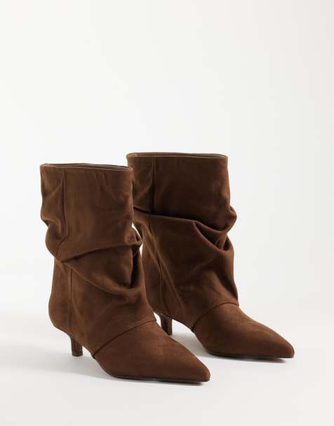 ASOS DESIGN Rosario slouch kitten hak laarzen in chocoladebruine suedette - view 1