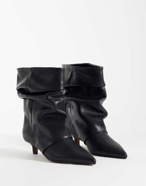 ASOS DESIGN Rosario slouch kitten heel boots in black - view 1