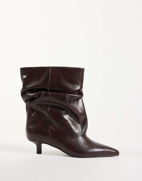 ASOS DESIGN Rosario slouch kitten heel boots in chocolate pu - view 1