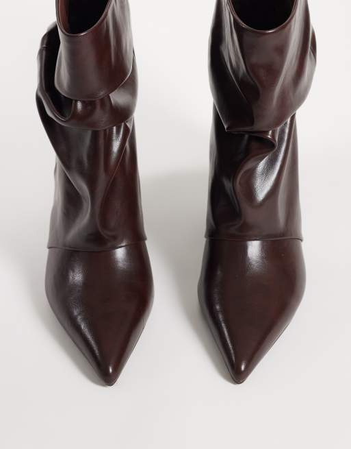 ASOS DESIGN Rosario slouch kitten heel boots in chocolate pu, 2 of 5